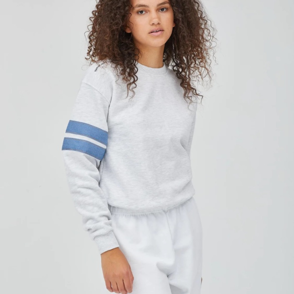 Unemployed Denim Denim Stripes white denim stripe sweatshirt Sz S EUC